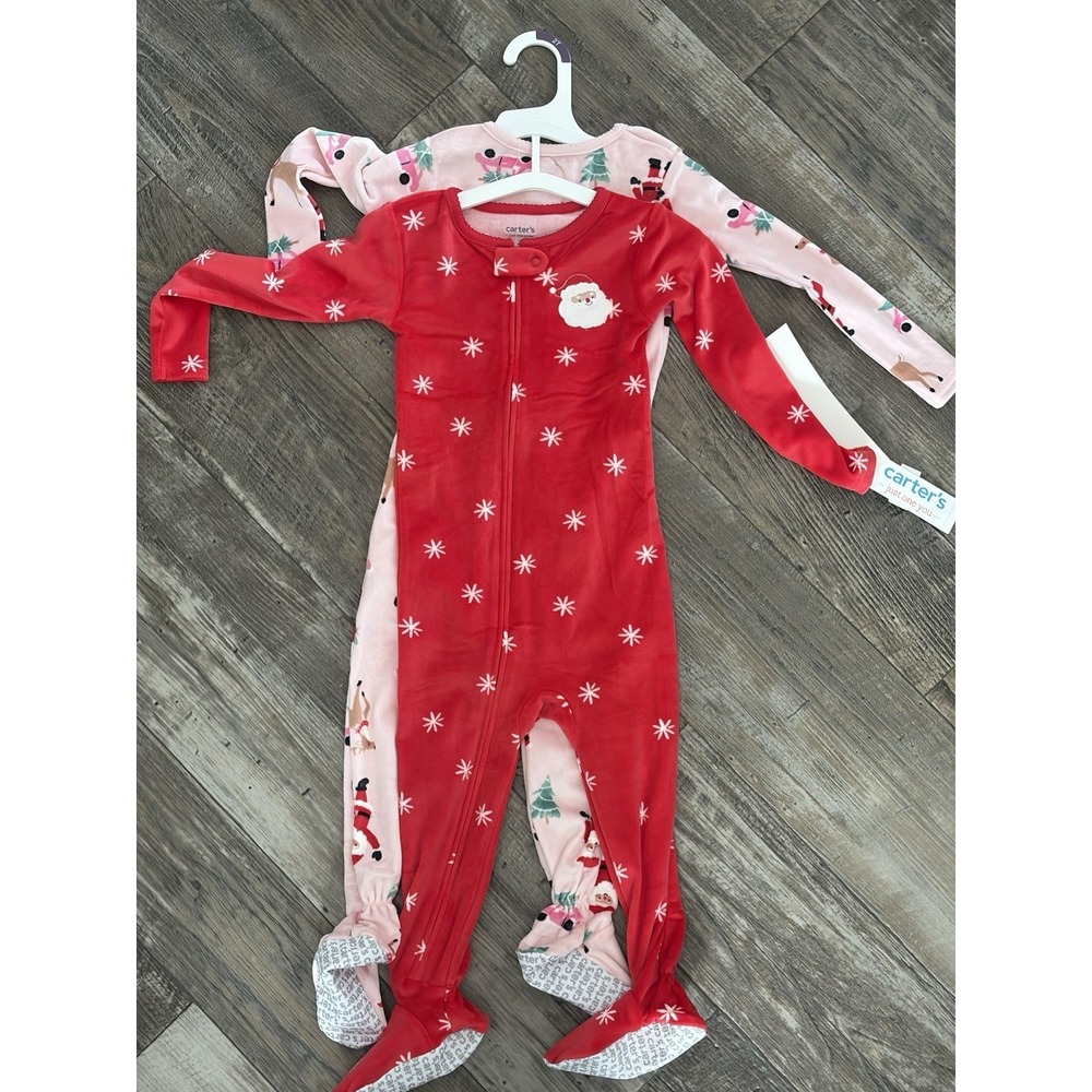 Lot of 2 -‎ Just one you by Carter's Footed Fleece Pajama Size 2t Christmas Deer